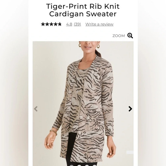 Chico’s Women’s Tiger-Print Rib Knit Cardigan Sweater NWT Size Chico’s 4 - Picture 1 of 11